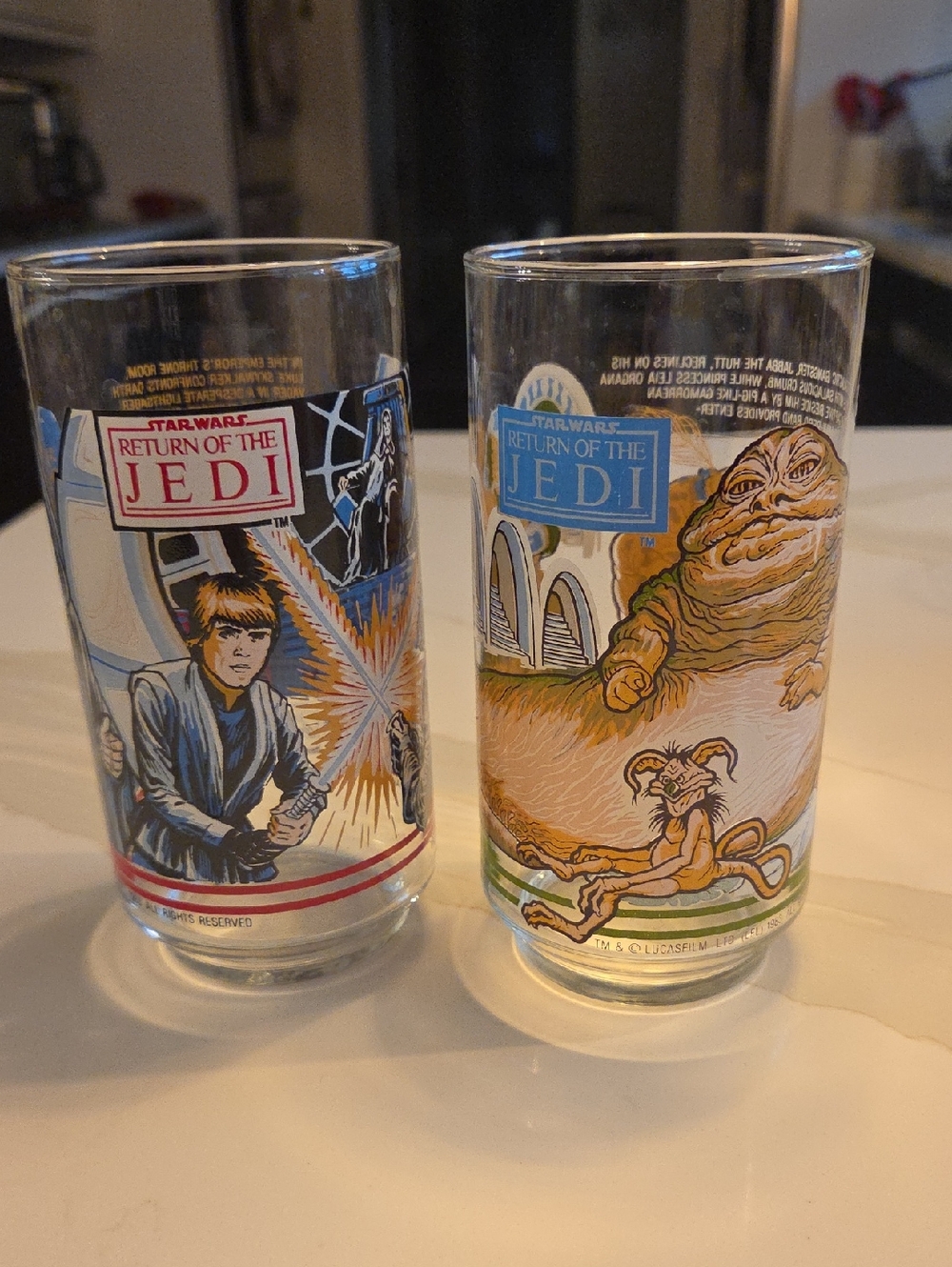 Star Wars Return of the Jedi Glasses with Blue, Red, Green Artwork